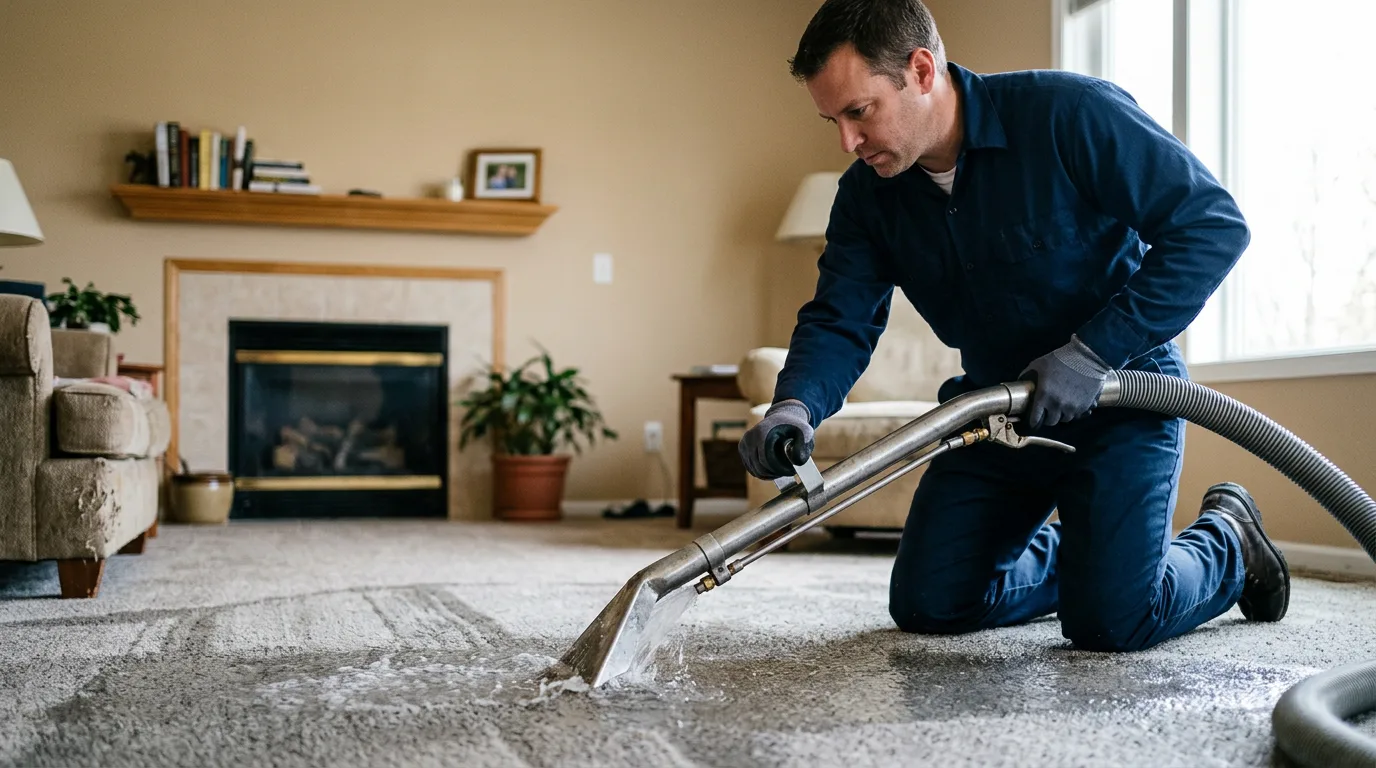 Water damage restoration technician working near Aquebogue, NY
